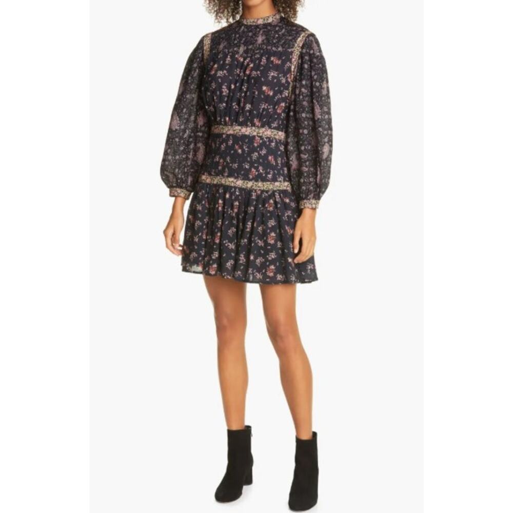 La Vie Rebecca Taylor Mixed Floral Print Long Sleeve Size XS Mini Dress